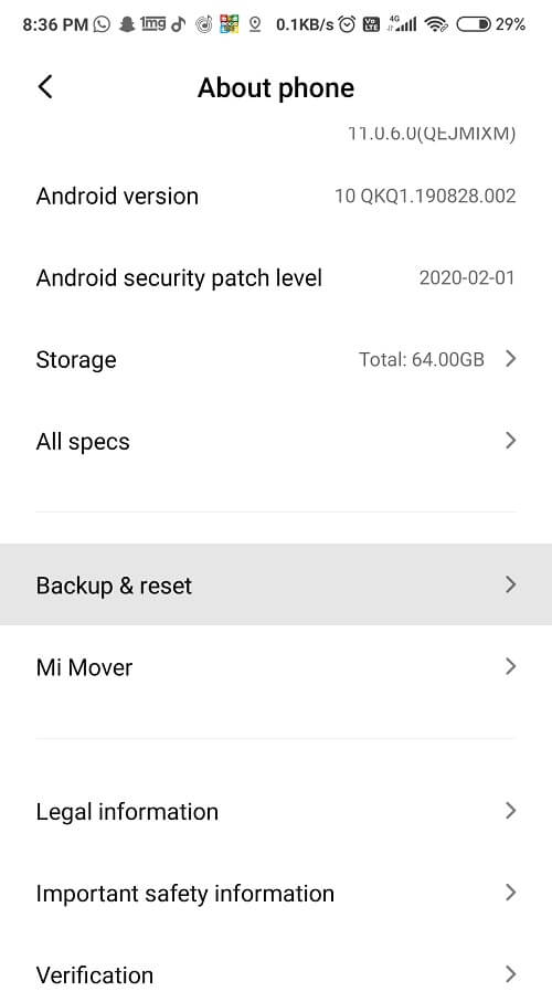 Select-the-Backup-and-reset-button-under-About-Phone-option كيفية إعادة تعيين أو إعادة تشغيل هاتف Android الخاص بك؟
