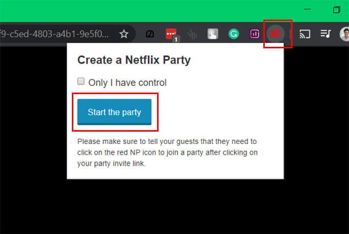 Start-Netflix-Party-on-Google-Chrome-Browser كيفية استخدام Netflix Party لمشاهدة Netflix عن بُعد مع الأصدقاء معًا