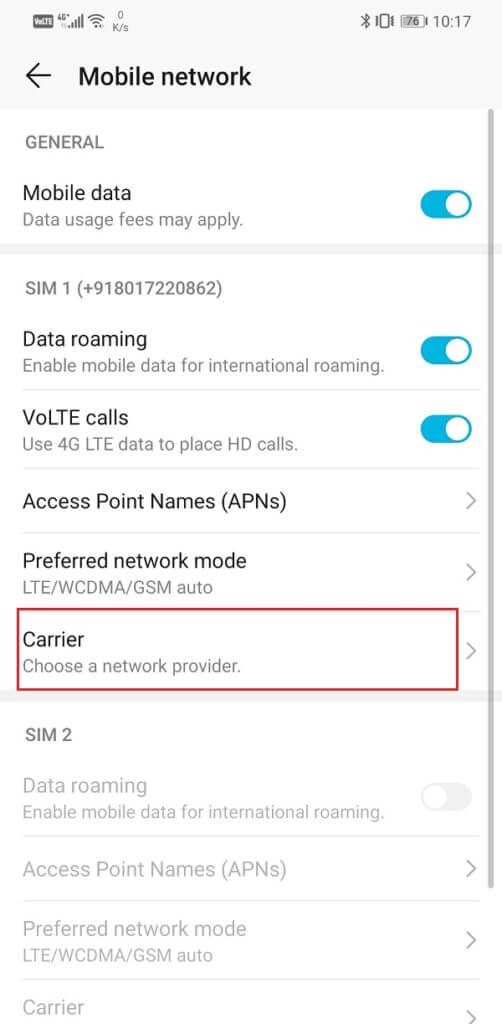 Tap-on-the-Carrier-option-502x1024-1 إصلاح خطأ عدم اكتشاف بطاقة SIM على Android