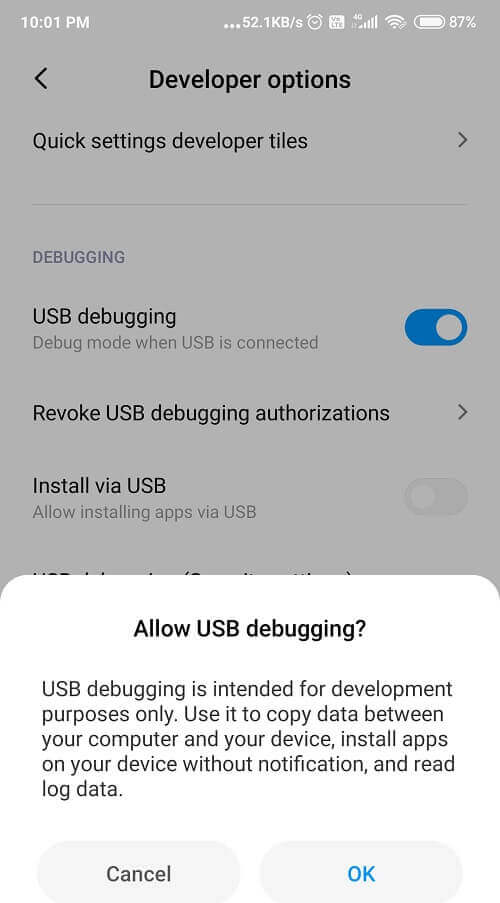 Under-the-Debugging-section-toggle-On-the-USB-Debugging-option كيفية إعادة تعيين أو إعادة تشغيل هاتف Android الخاص بك؟