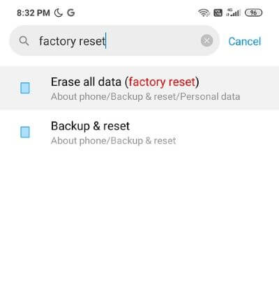You-can-also-directly-search-for-Factory-reset-from-the-search-bar كيفية إلغاء تجميد هاتف Android الخاص بك