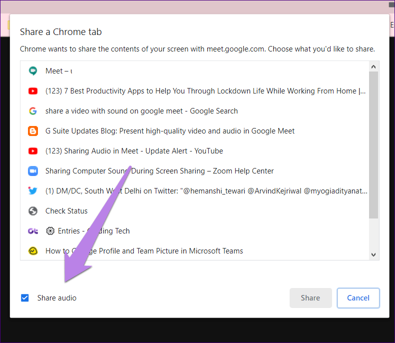 share-video-with-computer-sound-zoom-google-meet-microsoft-teams-11_4d470f76dc99e18ad75087b1b8410ea9 كيفية مشاركة الفيديو بالصوت على Zoom و Microsoft Teams و Google Meet