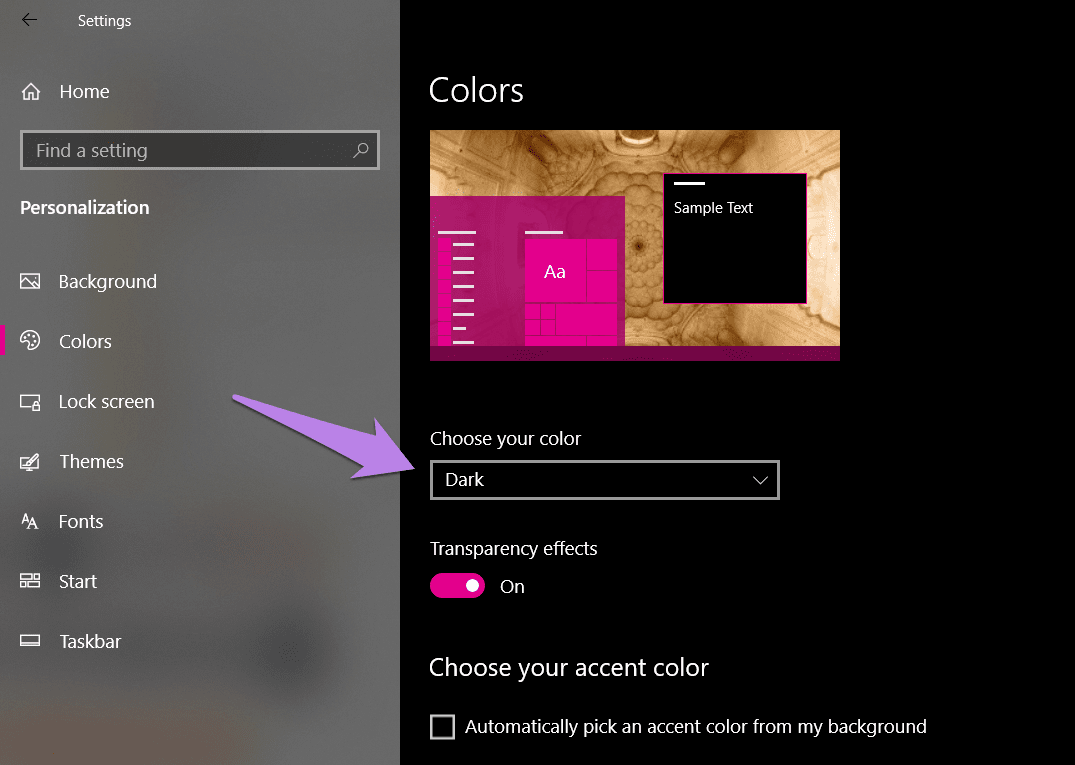 windows-10-taskbar-color-not-changing-3_4d470f76dc99e18ad75087b1b8410ea9 أفضل 4 طرق لإصلاح مشكلة عدم تغيير لون شريط المهام Windows 10