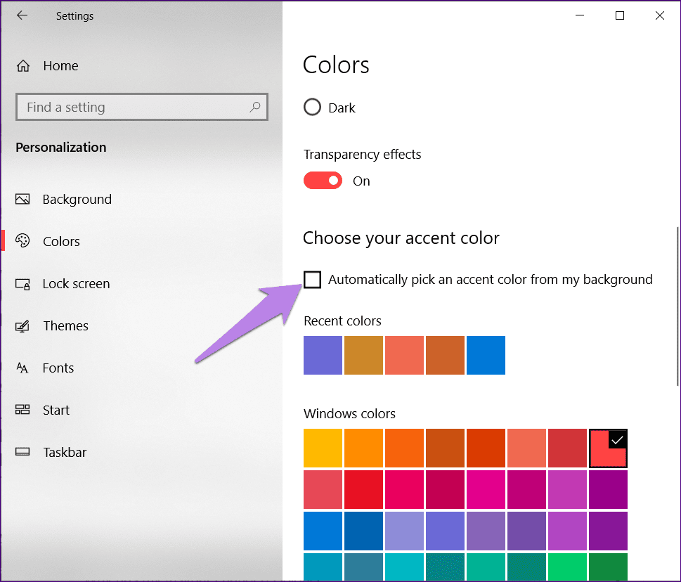 windows-10-taskbar-color-not-changing-9_4d470f76dc99e18ad75087b1b8410ea9 أفضل 4 طرق لإصلاح مشكلة عدم تغيير لون شريط المهام Windows 10