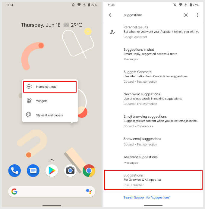 Access-suggestions-Android-11-Pixel-Launcher كيفية إضافة تطبيقات مقترحة إلى درج التطبيق Dock على هاتف Android
