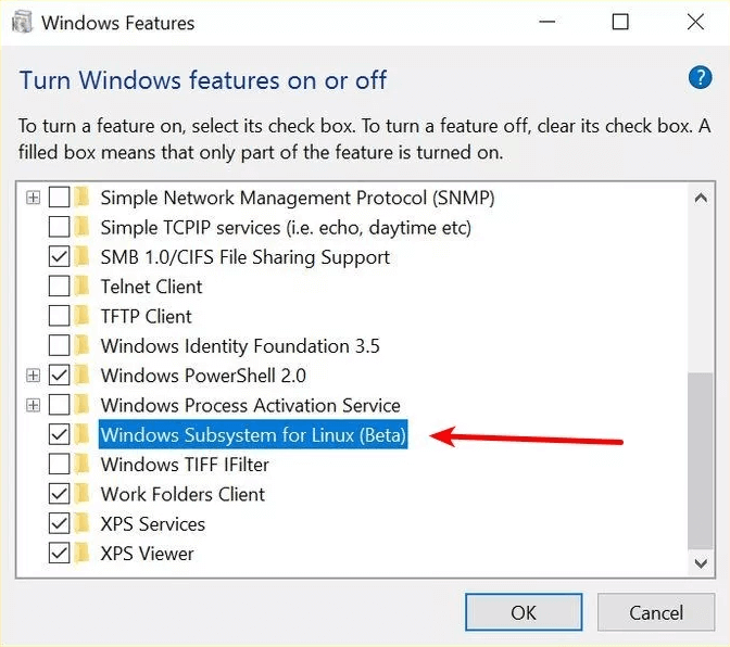Check-the-checkbox-next-to-Windows-Subsystem-for-the-Linux-option كيفية تثبيت Linux Bash Shell على Windows 10