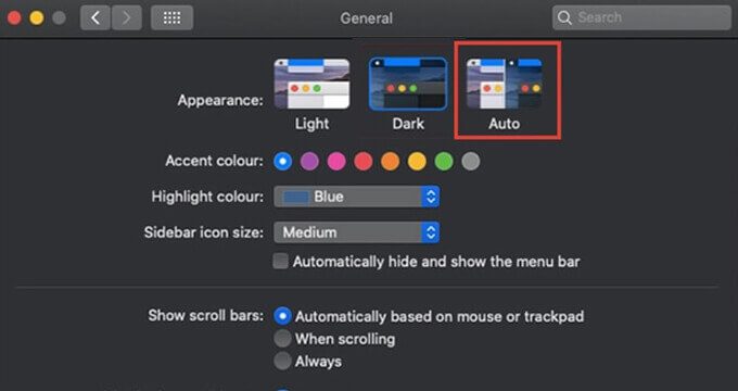 Choose-auto-dark-mode-on-macos كيفية إصلاح الوضع الداكن التلقائي في Mac