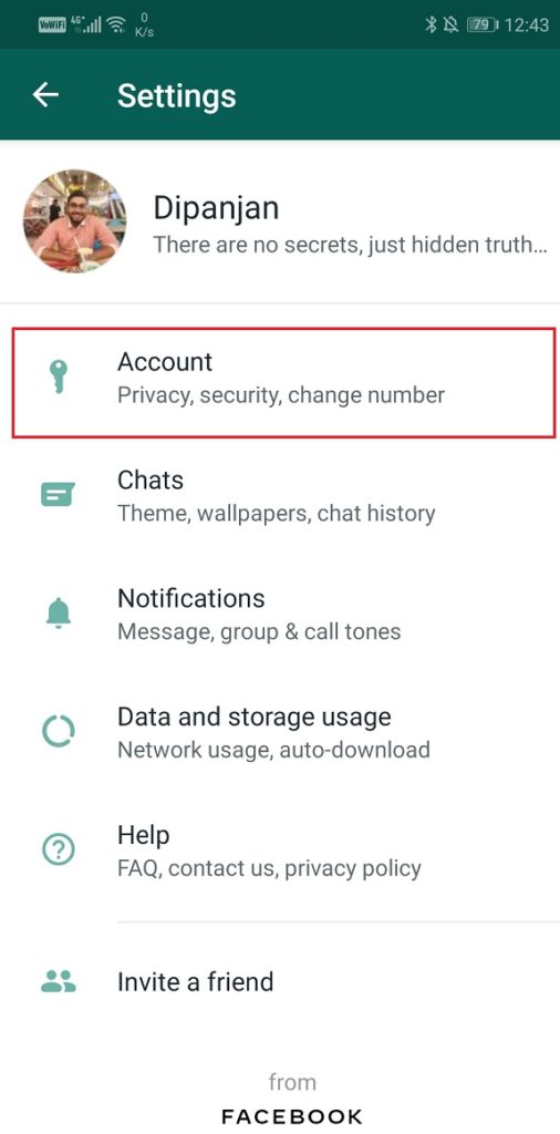 Click-on-the-Account-button-506x1024-1 إصلاح المشاكل الشائعة في WhatsApp