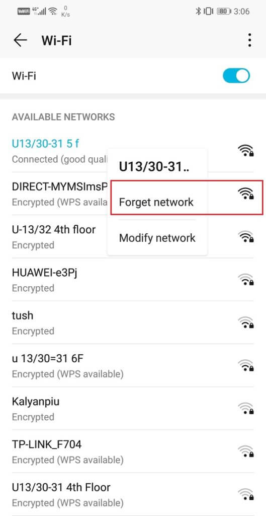Click-on-the-Forget-Network-option-529x1024-1 إصلاح خطأ تعذر الاتصال بالانترنت في Android