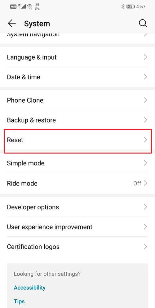 Click-on-the-Reset-button إصلاح خطأ تعذر الاتصال بالانترنت في Android
