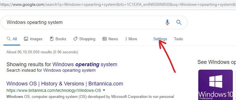 Click-on-the-Settings-option-right-above-the-results-page إصلاح خطأ Chrome يستمر فتح علامات تبويب جديدة تلقائيًا
