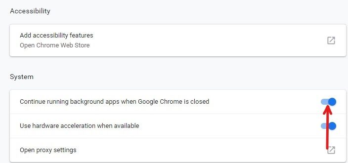 Disable-continue-running-background-apps-when-Google-Chrome-is إصلاح خطأ Chrome يستمر فتح علامات تبويب جديدة تلقائيًا