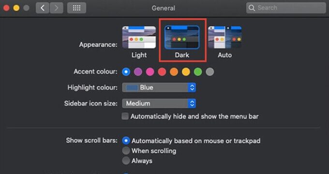 Enable-Mac-Dark-Mode-on-macOS-Mojave-and-Catalina كيفية إصلاح الوضع الداكن التلقائي في Mac