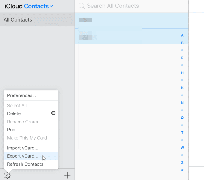 Export-vCard-iCloud كيفية تصدير جهات اتصال iPhone إلى ملف VCF و Excel / CSV