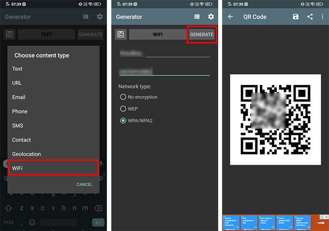 Generate-Wi-Fi-QR-Code-on-Android كيفية مشاركة كلمة مرور واي فاي من Android إلى iPhone