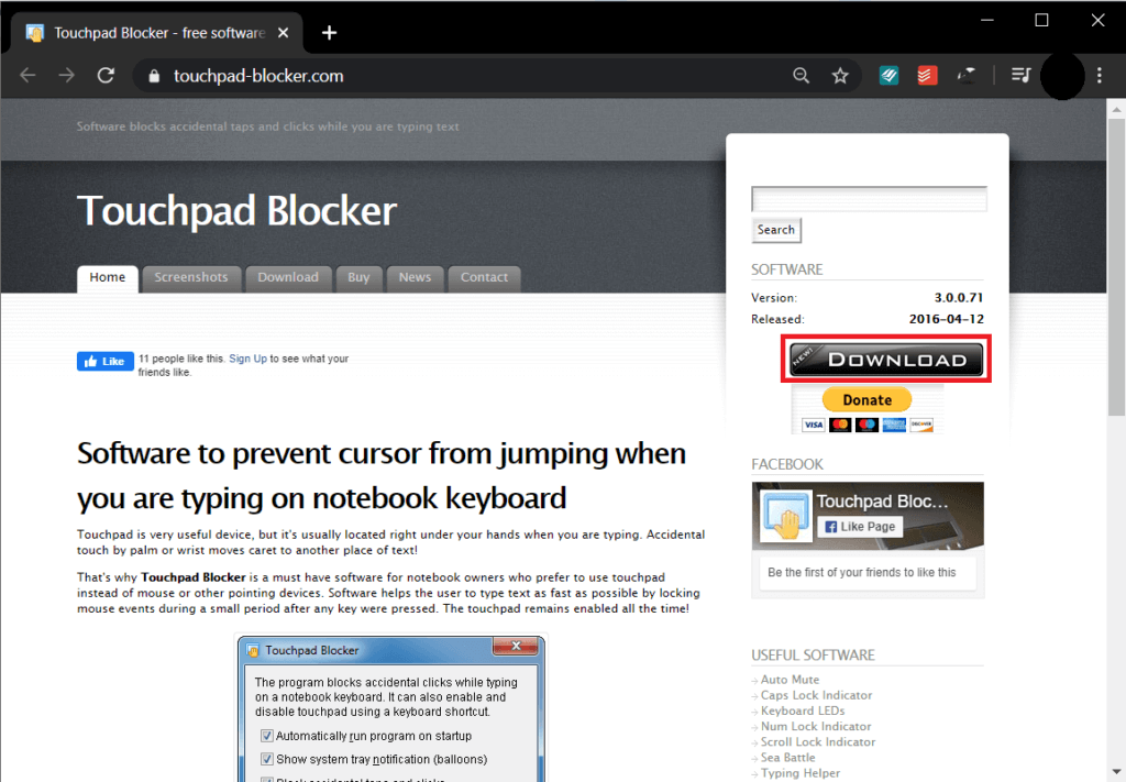 Go-to-website-Touchpad-Blocker-and-click-on-the-Download-button-to-start-downloading-the-program-file-1024x711-1 5 طرق لإيقاف لوحة اللمس على Windows 10