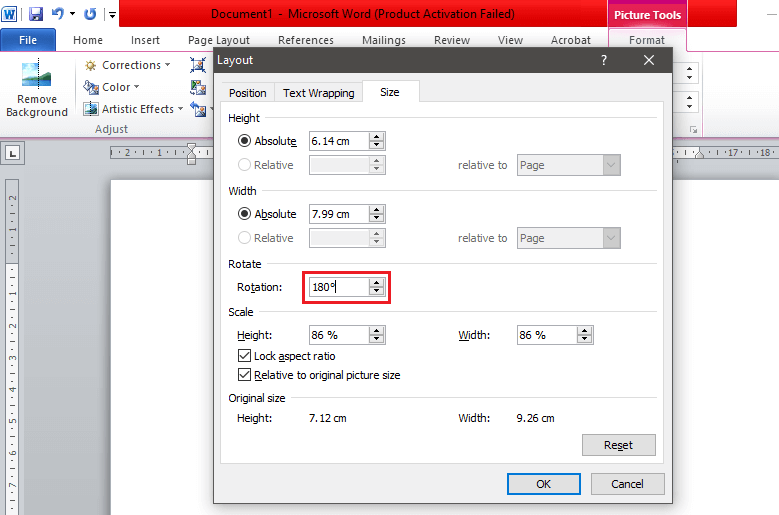 In-the-‘Size’-section-find-the-option-called-‘Rotation’ كيفية تدوير صورة في Word