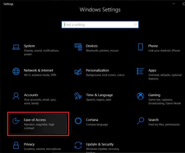 Locate-and-click-on-Ease-of-Access-768x636-1 إصلاح: مفتاح Windows على لوحة المفاتيح لا يعمل في Windows 10