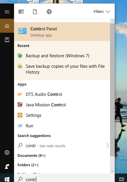 Open-Control-Panel-by-seraching-in-search-bar كيفية تثبيت Linux Bash Shell على Windows 10