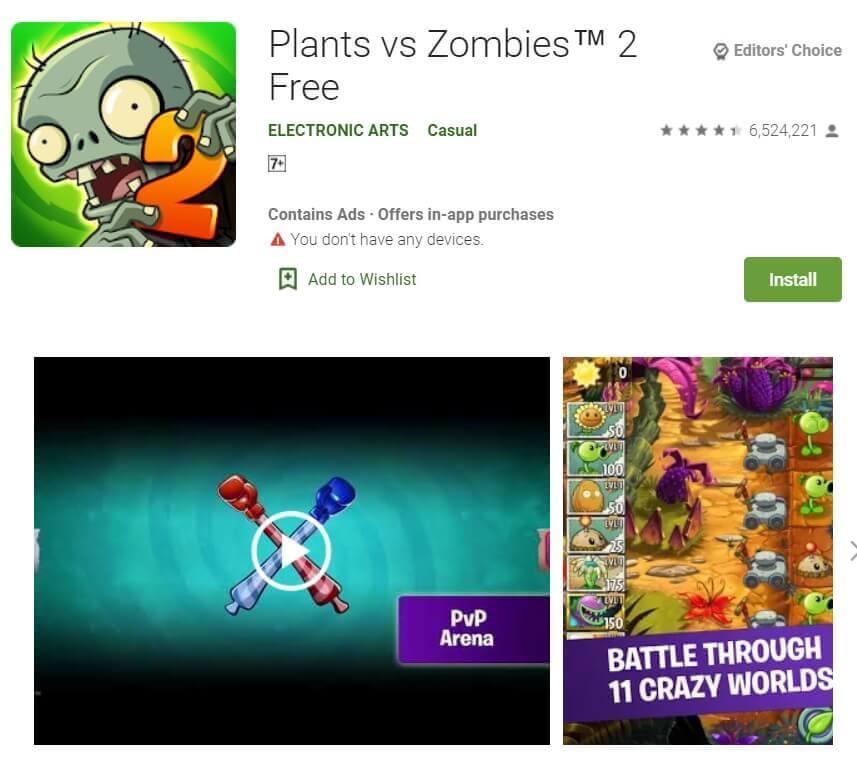 PLANTS-VS-ZOMBIES-2-1 أفضل 11 لعبة بدون انترنت لـ Android التي بدون WiFi