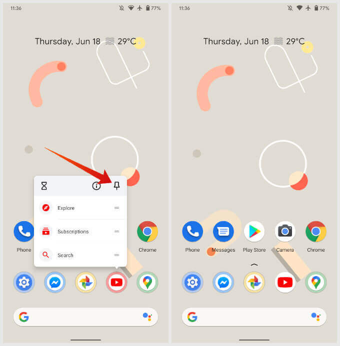Pin-Suggested-Apps-Android-11-Pixel-Launcher كيفية إضافة تطبيقات مقترحة إلى درج التطبيق Dock على هاتف Android