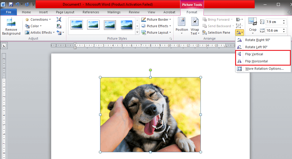 Press-‘Flip-Horizontal’-to-mirror-the-image-along-the-Y-axis-and-along-the-X-axis-select-‘Flip-Vertical’ كيفية تدوير صورة في Word