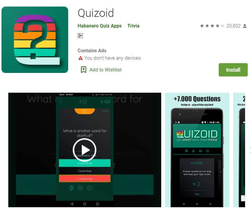 QUIZOID-1 أفضل 11 لعبة بدون انترنت لـ Android التي بدون WiFi