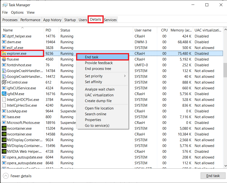 Right-click-on-explorer.exe-and-select-End-Task إصلاح: مفتاح Windows على لوحة المفاتيح لا يعمل في Windows 10