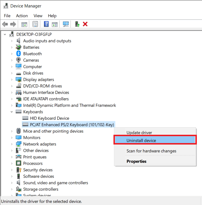 Right-click-on-your-keyboard-drivers-and-select-Uninstall-Device إصلاح: مفتاح Windows على لوحة المفاتيح لا يعمل في Windows 10