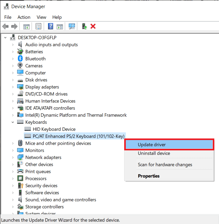 Right-click-on-your-keyboard-drivers-and-select-Update-Driver إصلاح: مفتاح Windows على لوحة المفاتيح لا يعمل في Windows 10