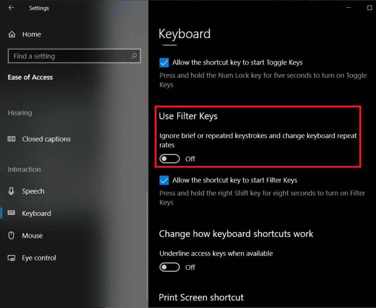 Scroll-down-the-right-pane-find-Use-Filter-Keys-and-toggle-it-off-768x629-1 إصلاح: مفتاح Windows على لوحة المفاتيح لا يعمل في Windows 10