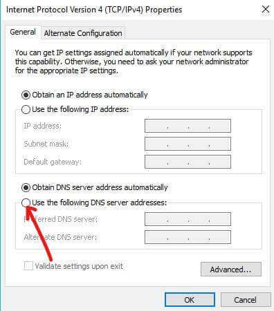 Select-the-option-Use-the-following-D إصلاح تم حظر هذا الموقع من قبل مزود خدمة الإنترنت ISP في Windows 10
