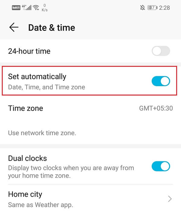 Simply-toggle-on-the-Set-automatically-option إصلاح إشعارات Gmail لا تعمل على Android