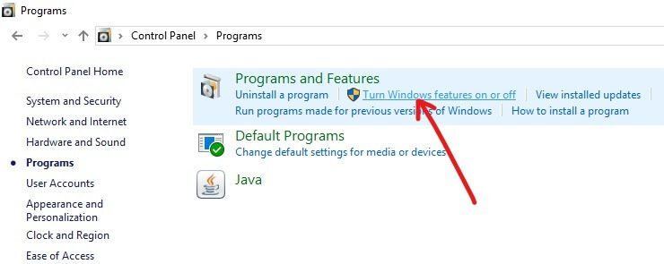 Under-the-Programs-and-Features-click-on-Turn-Windows-features-on-or-of كيفية تثبيت Linux Bash Shell على Windows 10