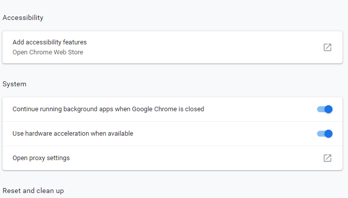 Under-the-advanced-option-look-for-the-System إصلاح خطأ Chrome يستمر فتح علامات تبويب جديدة تلقائيًا