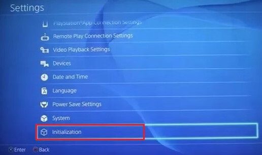 Under-the-settings-click-on-Initialization 7 طرق لإصلاح تعطل وتجمد PS4 (PlayStation 4)