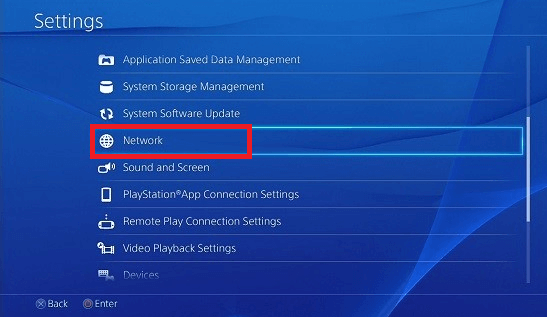 Under-the-settings-click-on-Network-1 7 طرق لإصلاح تعطل وتجمد PS4 (PlayStation 4)