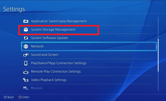 Under-the-settings-click-on-System-Storage-Management 7 طرق لإصلاح تعطل وتجمد PS4 (PlayStation 4)