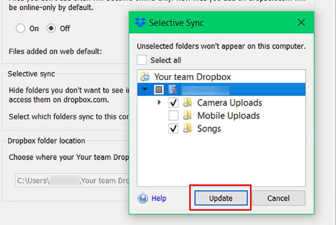 Use-Dropbox-Selective-Sync-on-Windows-10 كيفية النسخ الاحتياطي التلقائي لمجلدات Windows 10 مع Dropbox و Google Drive