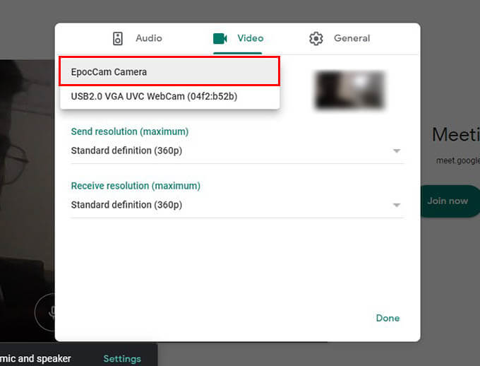 Use-EpocCamera-for-Google-Meet-on-Mac-and-Windows كيفية استخدام iPhone الخاص بك ككاميرا ويب لمؤتمر فيديو