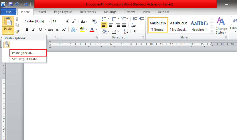 Use-the-‘Paste-Special..’-option-located-to-the-left-in-the-‘Home’-tab-1 كيفية تدوير صورة في Word