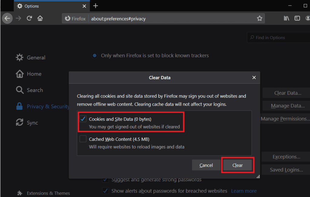 Box-next-to-Cookies-and-Site-Data-is-checkedticked-and-click-on-Clear-1024x649-1 كيفية إصلاح خطأ javascript:void(0)