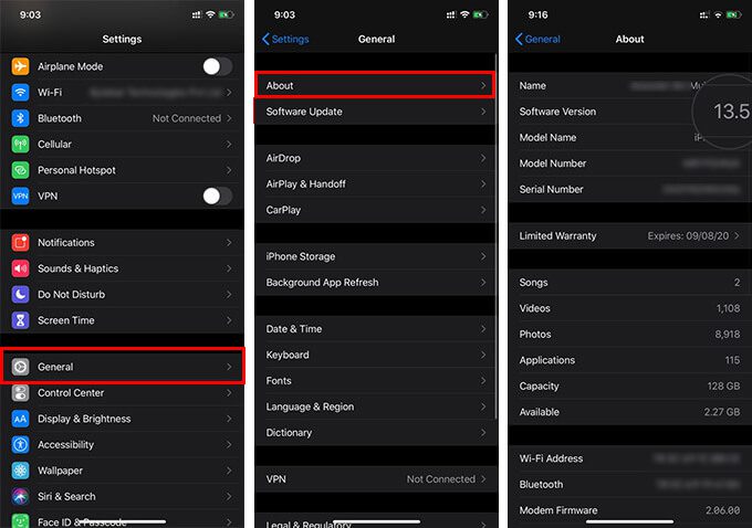 Check-iOS-Software-Version-on-iPhone كيفية تمكين إخطار التعرض COVID-19 على iPhone