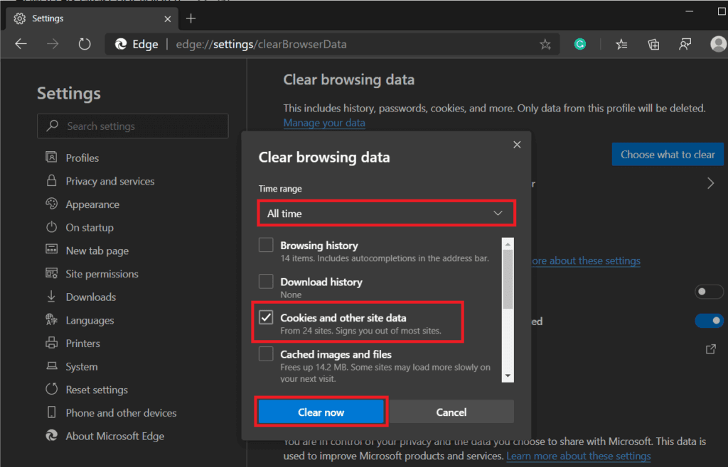 Check-the-box-next-to-‘Cookies-and-other-site-data’-select-an-appropriate-Time-and-click-on-the-Clear-now-1024x658-1 كيفية إصلاح خطأ javascript:void(0)
