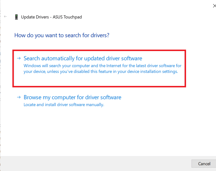 Choose-Search-automatically-for-updated-driver-software 7 طرق لإصلاح عدم عمل لوحة اللمس من Dell