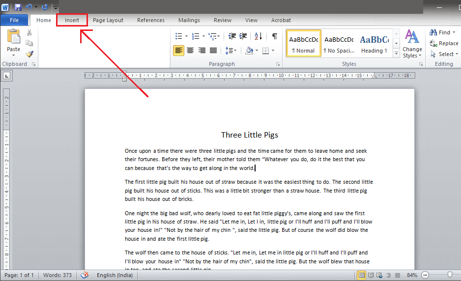 Click on ‘Insert’ tab in the menu bar - 3 طرق لإزالة رمز الفقرة (¶) في Word