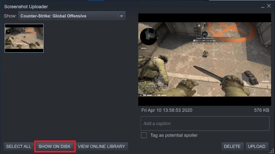 Click-on-Show-On-Disk-if-you-would-like-to-open-the-folder-containing-the-screenshot الوصول بسرعة إلى مجلد لقطة شاشة Steam على Windows 10