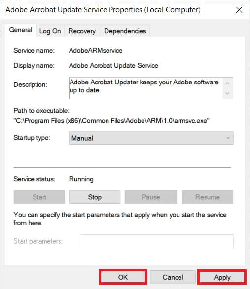 Click-on-the-Apply-button-followed-by-Ok-to-save-the-changes كيفية تعطيل Adobe AcroTray.exe عند بدء التشغيل