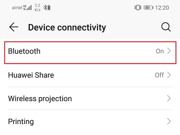 Click on the Bluetooth tab - إصلاح مشاكل الأعطال والاتصال في Android Auto