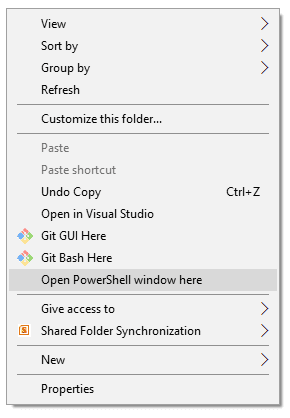 Click-on-the-Open-PowerShell-windows-here-option كيفية إعادة تسمية ملفات متعددة بشكل مجمّع على Windows 10